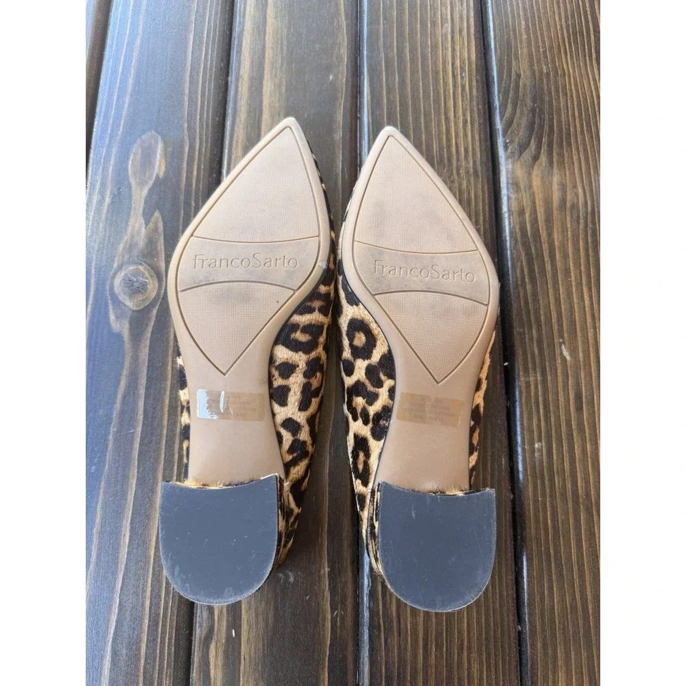 Franco Sarto black Tan leopard fur pointed toe flats 7 M‎